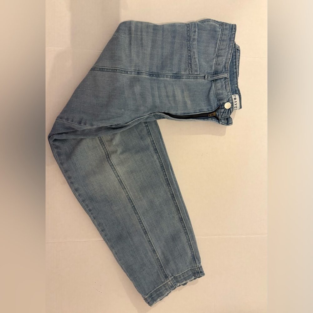 Frayed Jeans High Rise Tapered Blue Women Size: 31